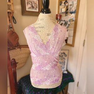 Karen kane lovely lavendar purple fairy floral sheer blouse size medium